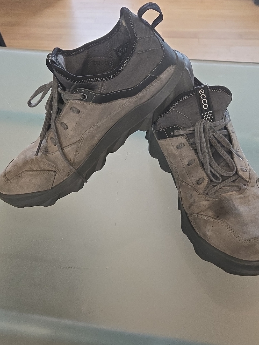 Ecco Men's Taupe Suede Lace-Up Sneakers with Black Trim